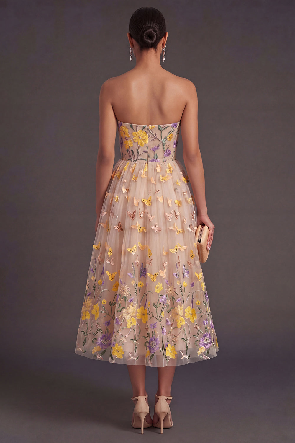 Isabelle Floral Appliqué A-Line Dress Apricot 2