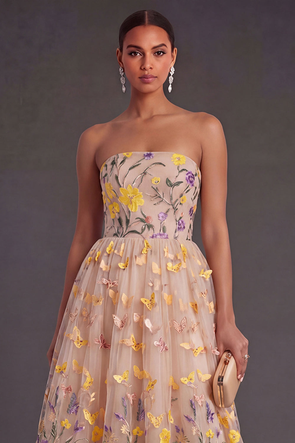 Isabelle Floral Appliqué A-Line Dress Apricot 3
