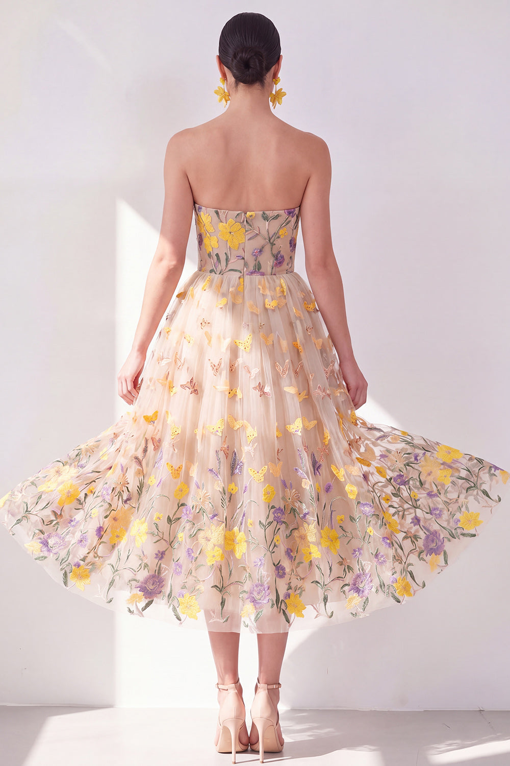 Valentina Floral Strapless Maxi Dress Apricot 2