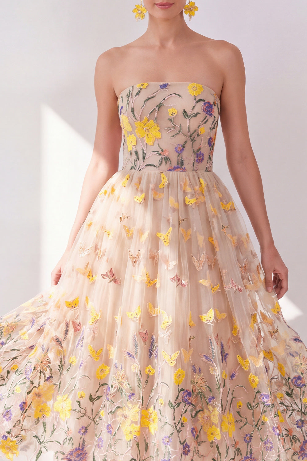 Valentina Floral Strapless Maxi Dress Apricot 3