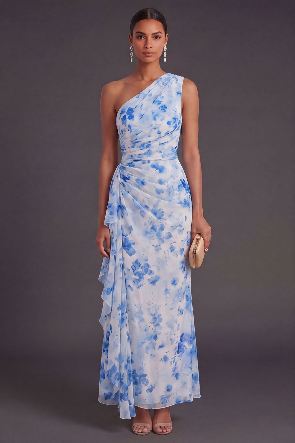 Margot Floral Ruched Maxi Dress Blue Flower 1