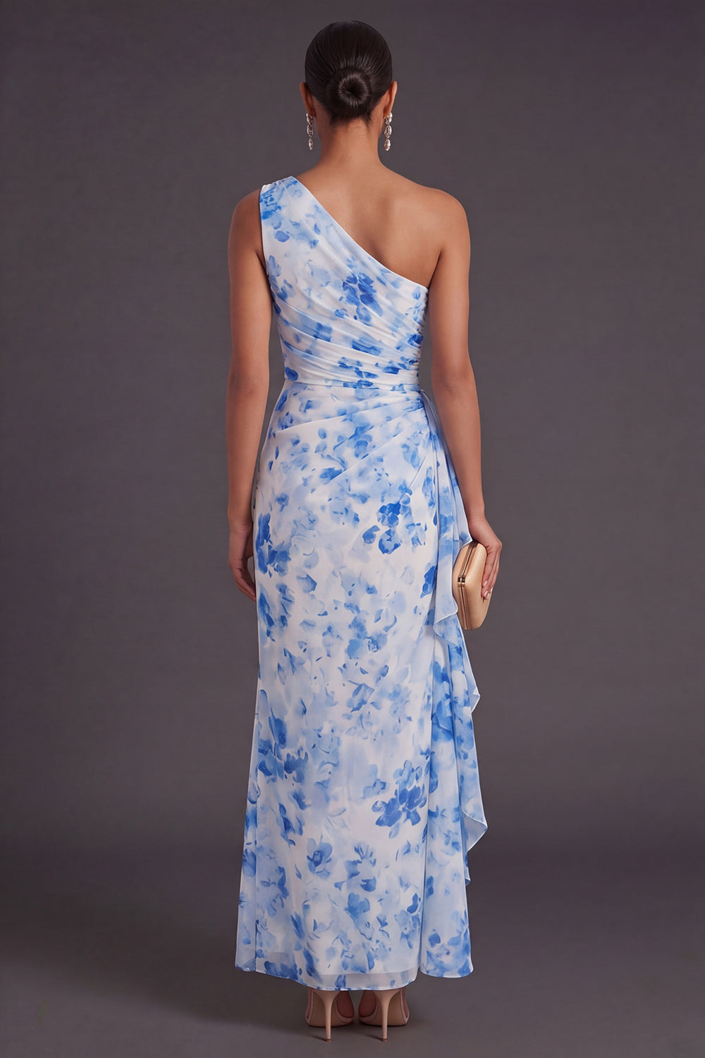 Margot Floral Ruched Maxi Dress Blue Flower 2
