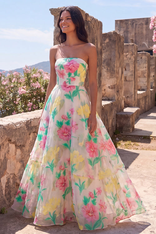 Aurelia Floral Strapless Gown Daffodil Pink Flower 1