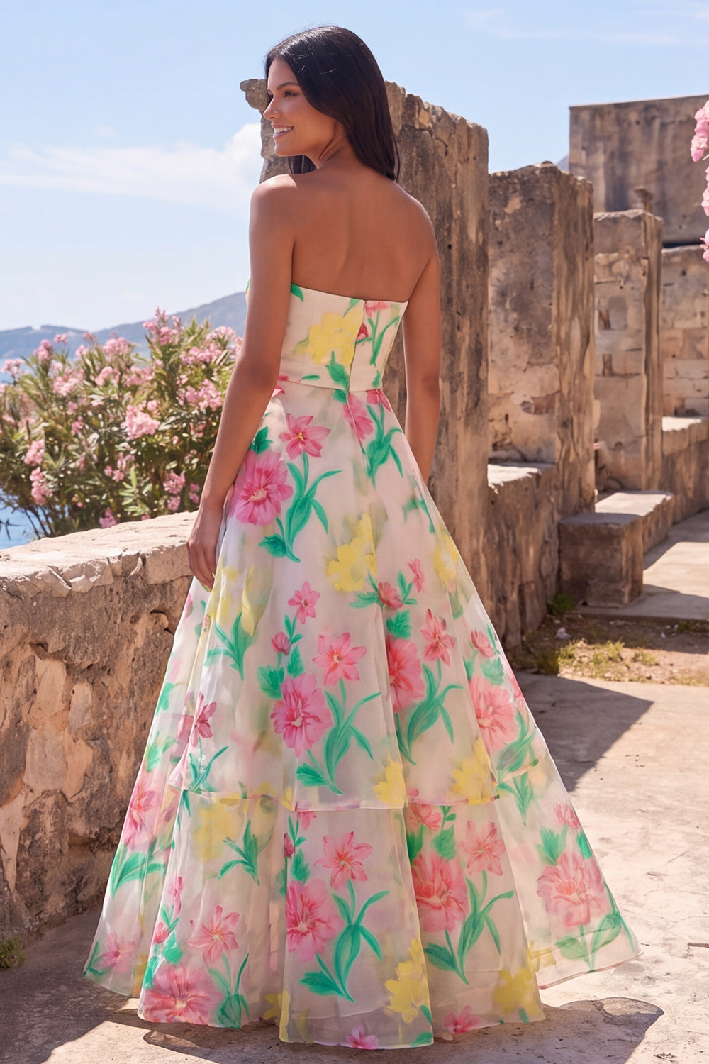 Aurelia Floral Strapless Gown Daffodil Pink Flower 2