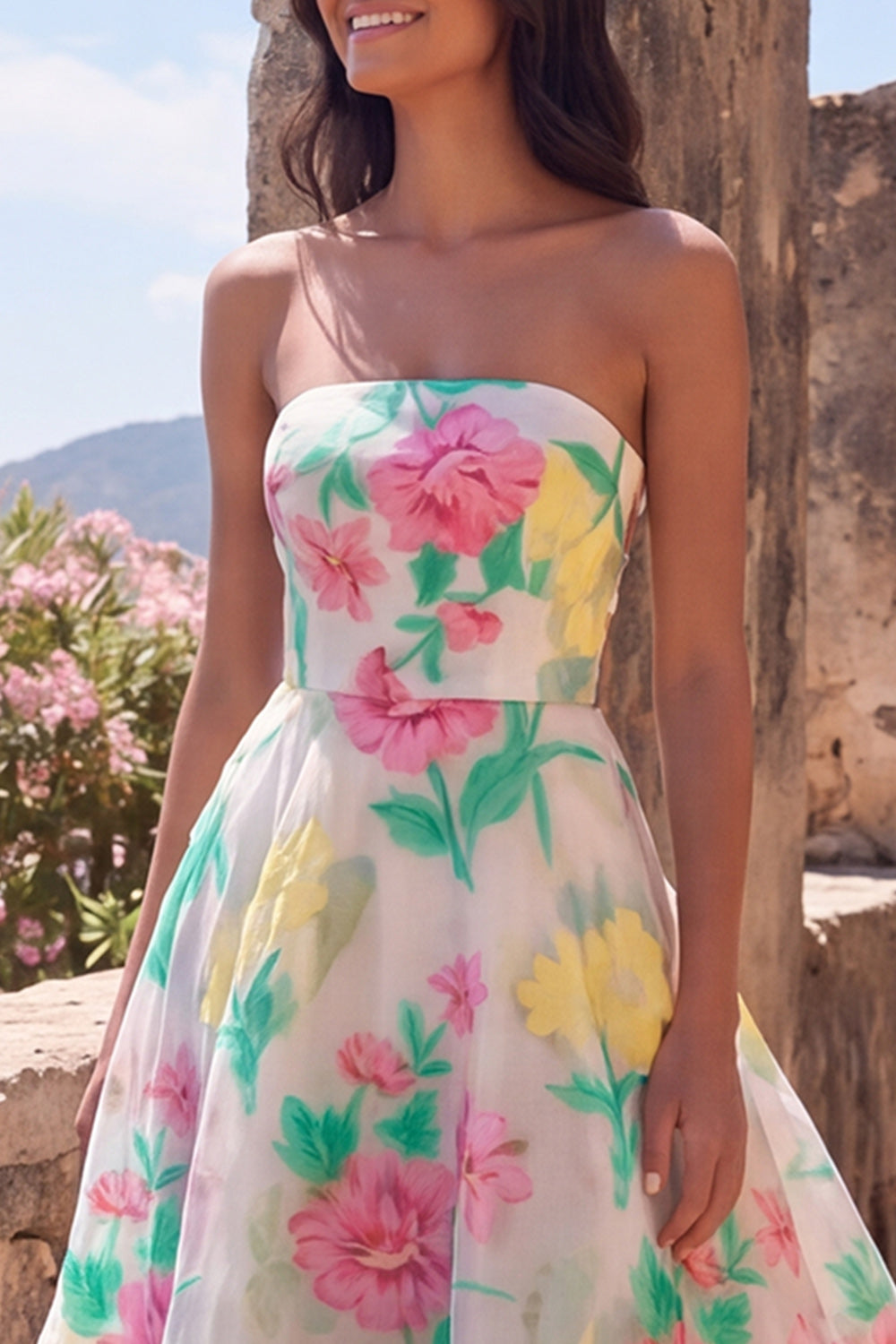Aurelia Floral Strapless Gown Daffodil Pink Flower 3
