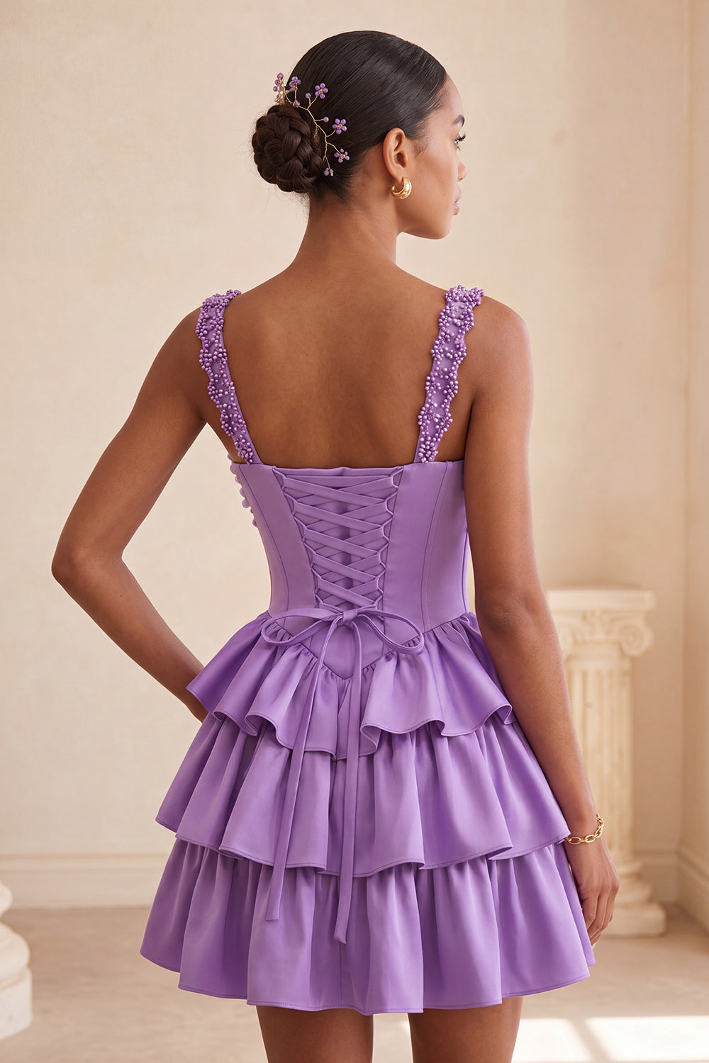 Violet A-Line Corset Dress with Tiered Lace Blue 9