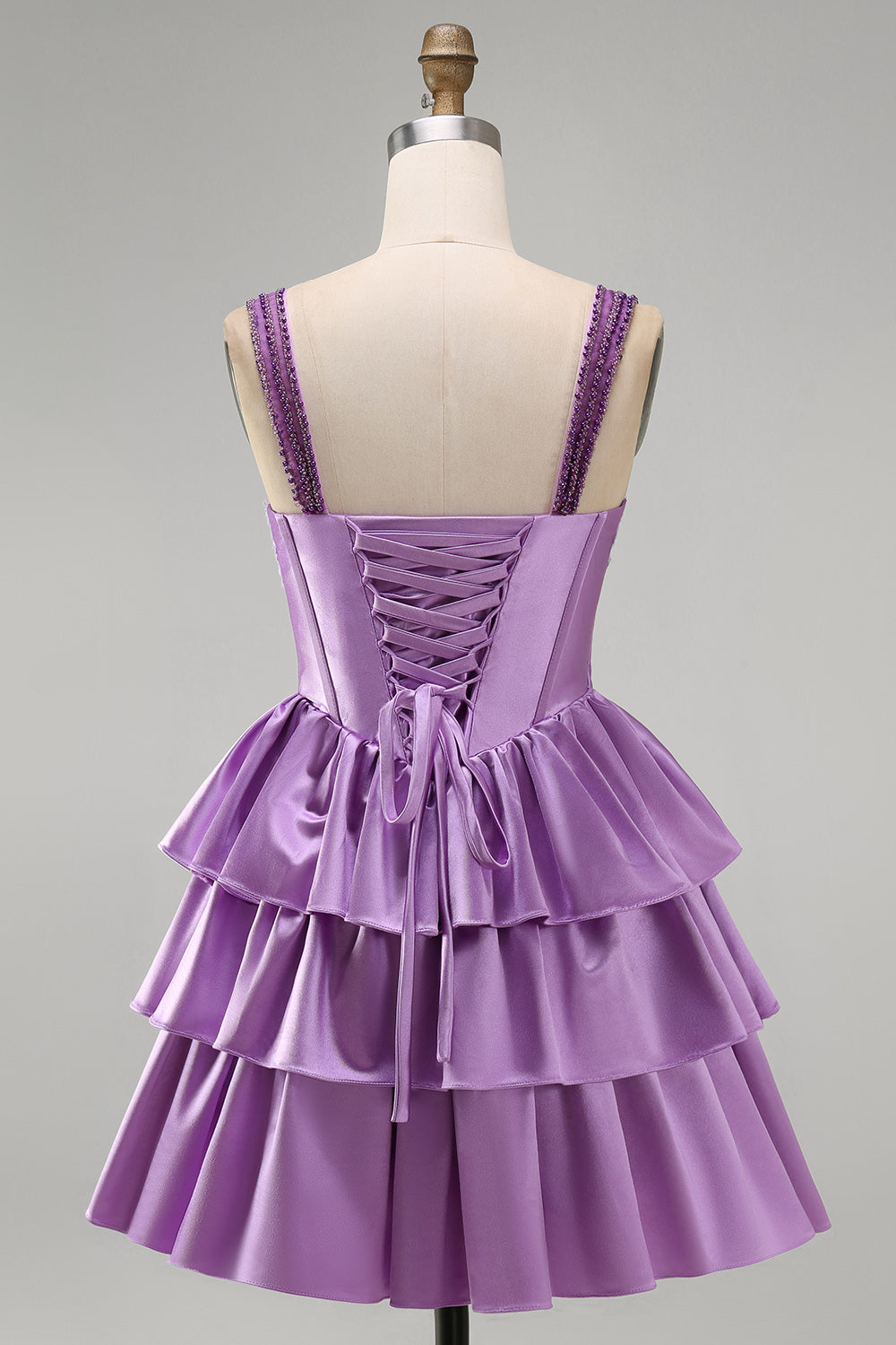 Violet A-Line Corset Dress with Tiered Lace Light Purple 2