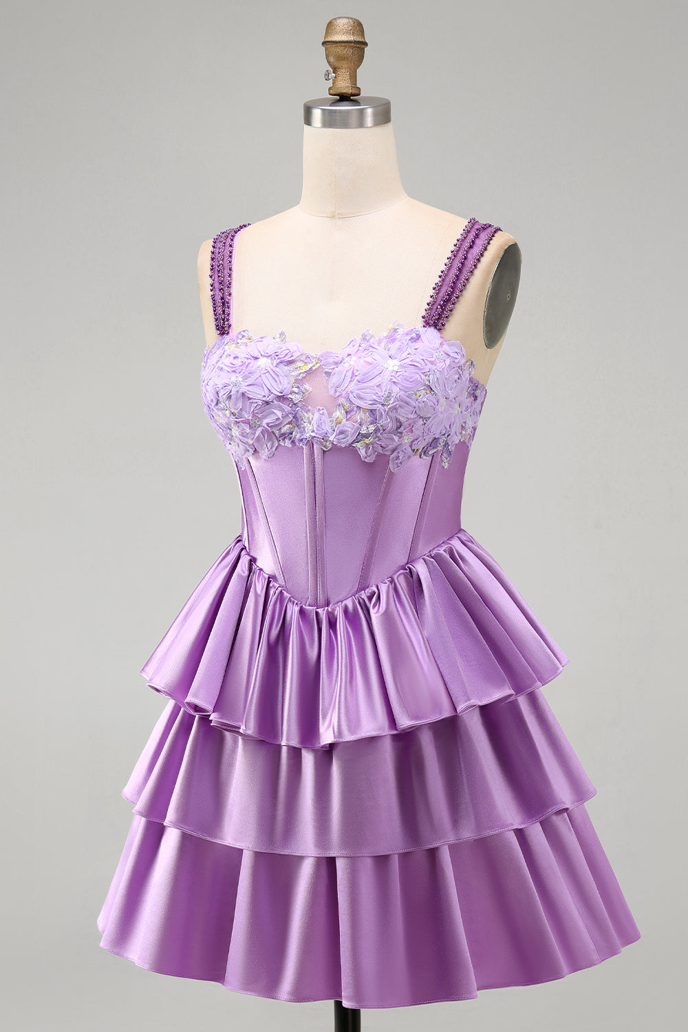 Violet A-Line Corset Dress with Tiered Lace Dusty Sage 3