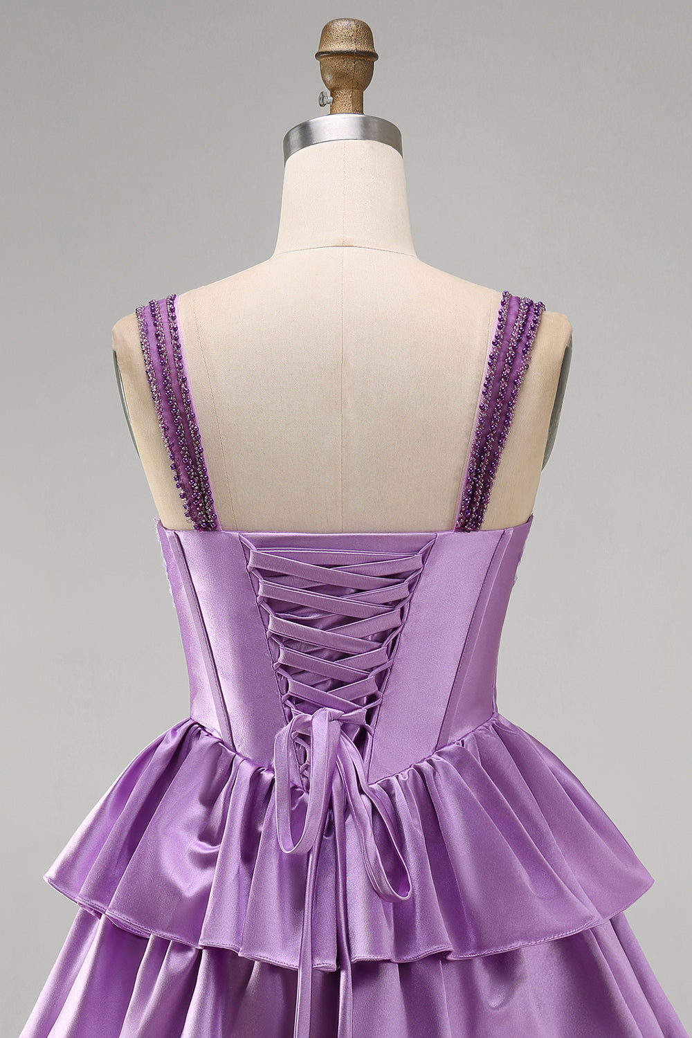 Violet A-Line Corset Dress with Tiered Lace Blue 6