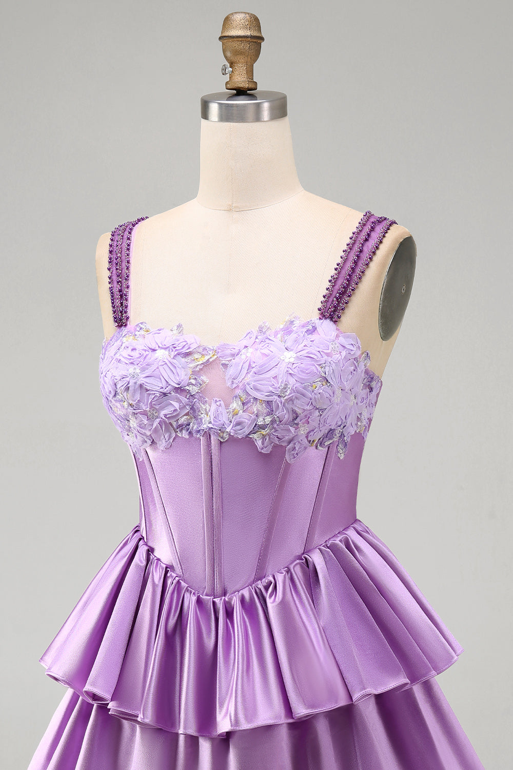Violet A-Line Corset Dress with Tiered Lace Dusty Sage 7