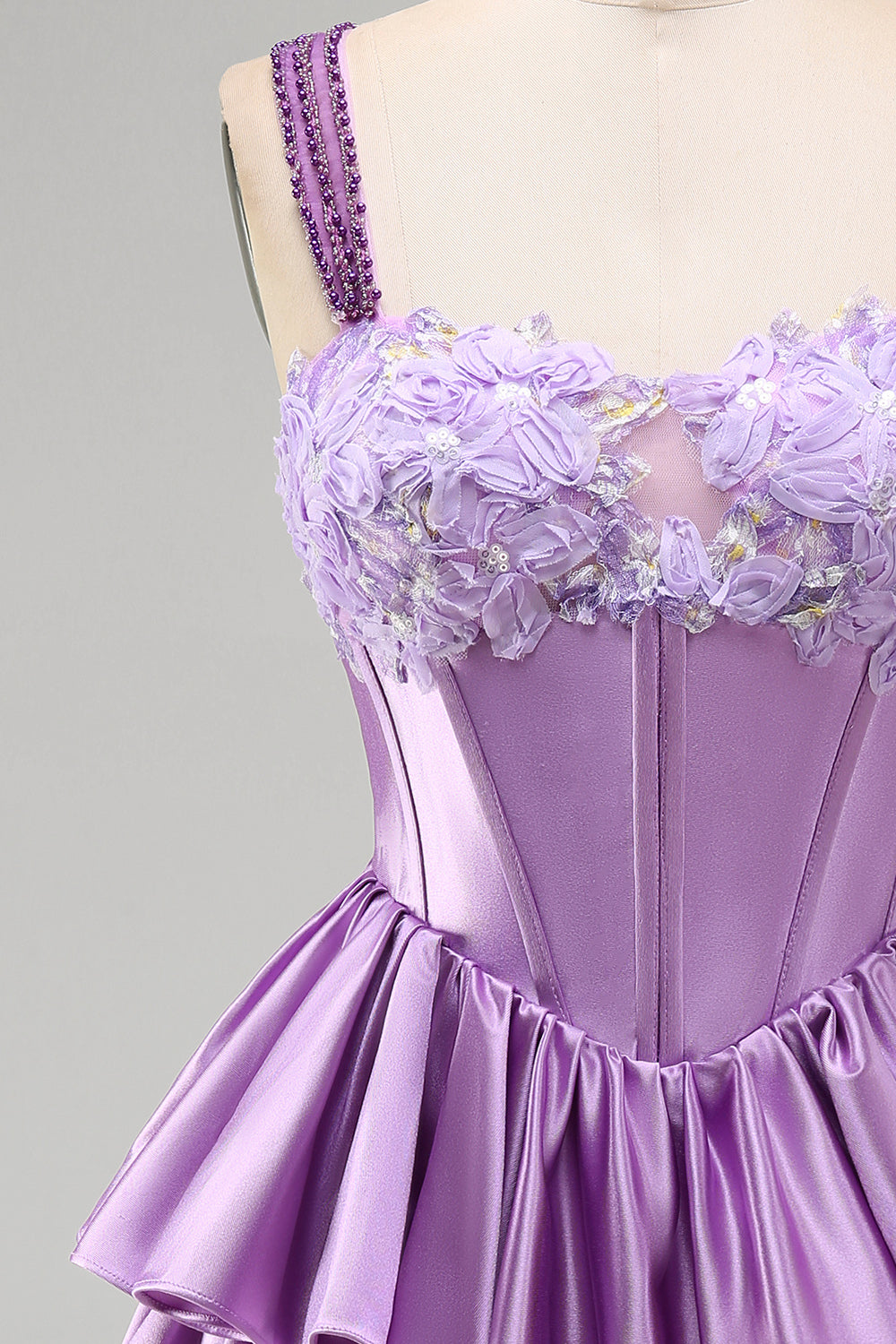 Violet A-Line Corset Dress with Tiered Lace Blue 4