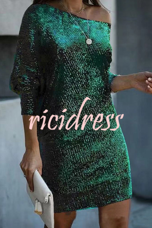 Vivienne Sequin Off-Shoulder Mini Dress Blue 8