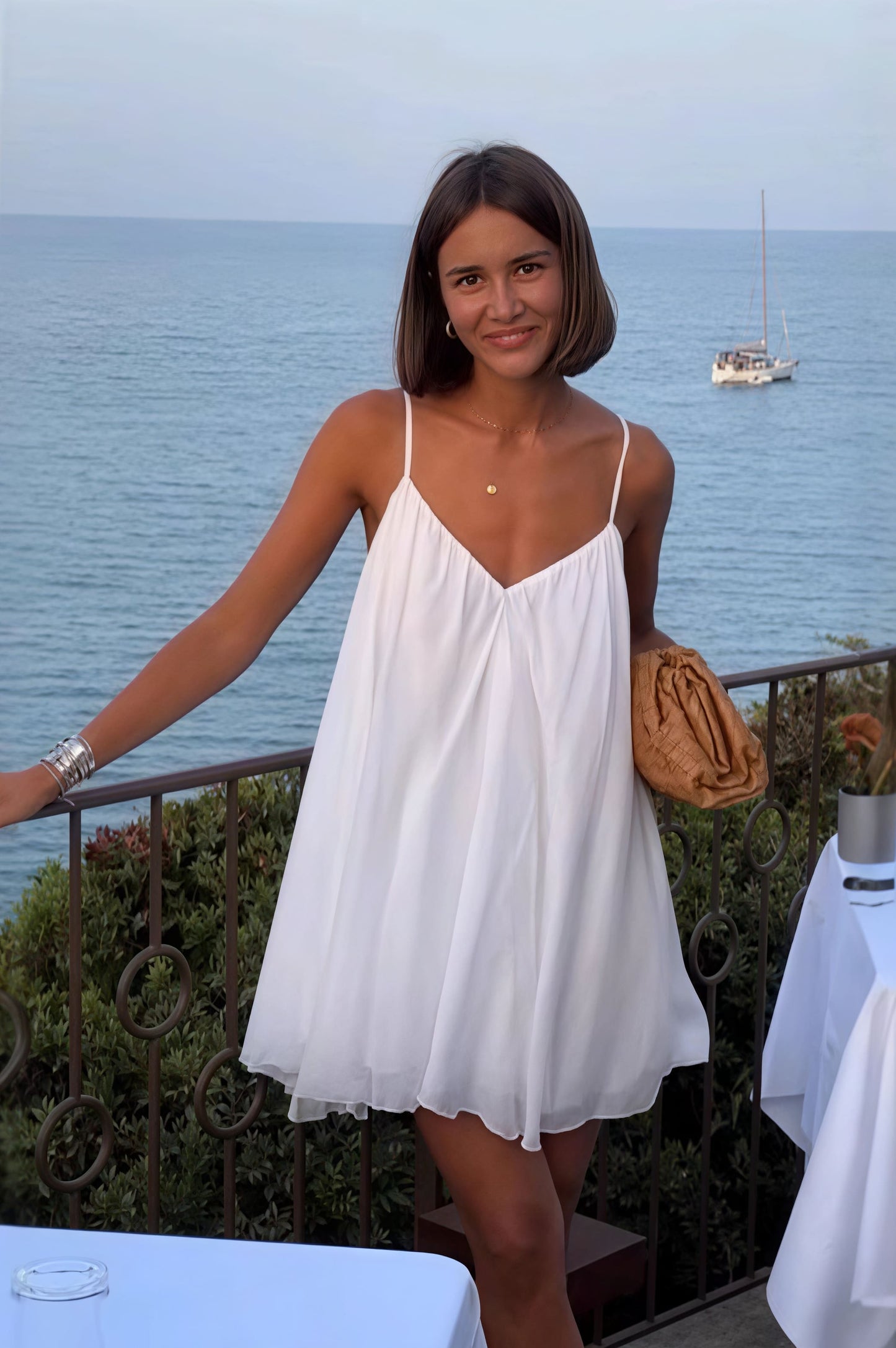 Margot Pleated Cami Mini Dress White 3