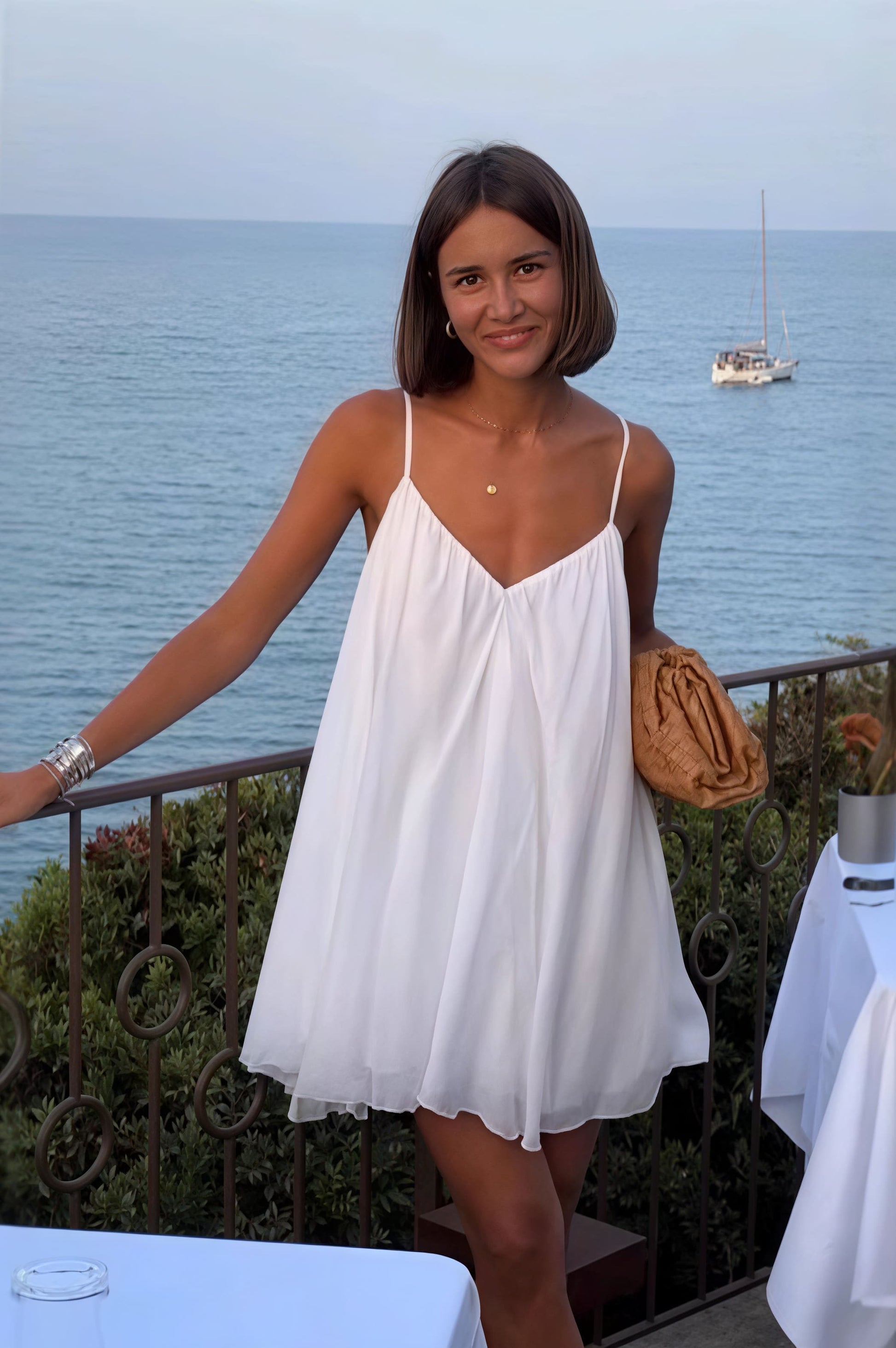 Margot Pleated Cami Mini Dress White 3