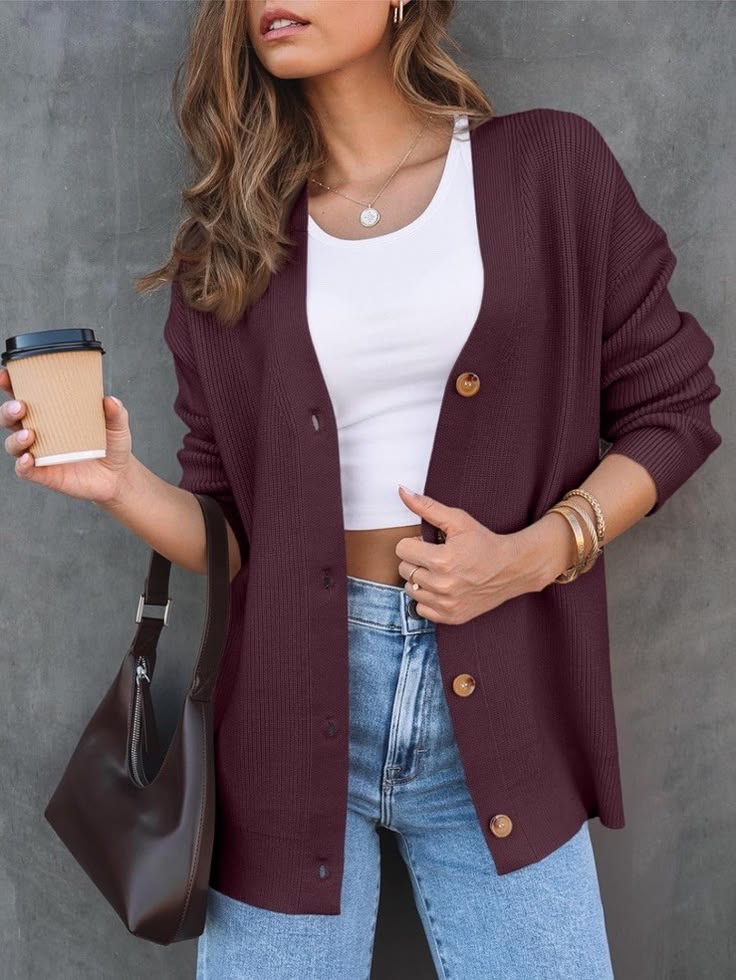 Leonie Burgundy Oversized Cardigan Burgundy 1