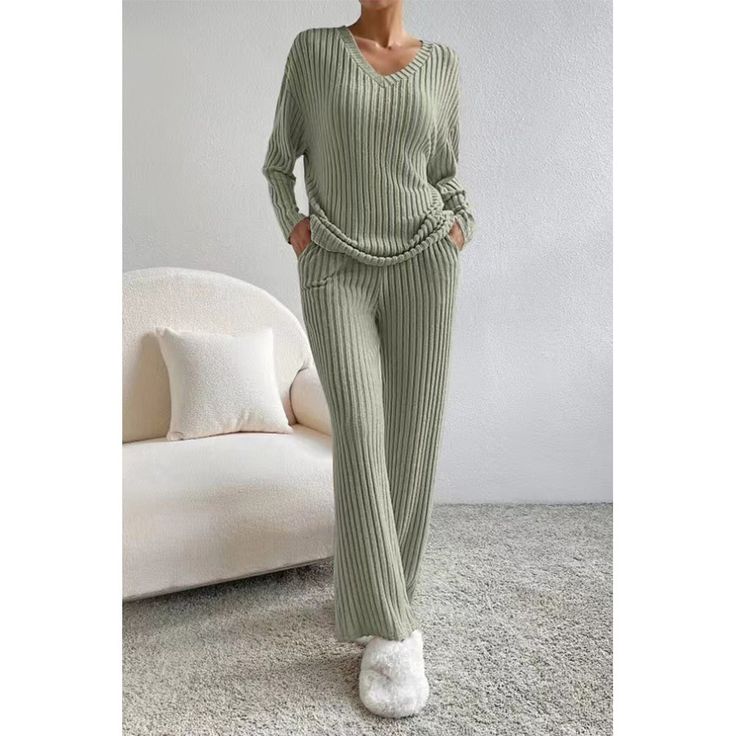 Margot Ribbed Knit Two-Piece Set Green 1