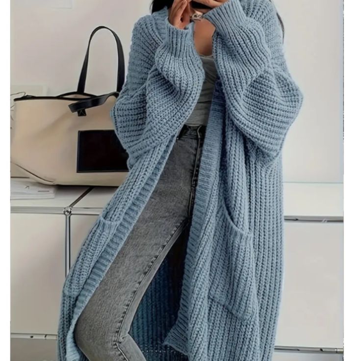 Margot Chunky Knit Cardigan in Slate Blue Blue 1