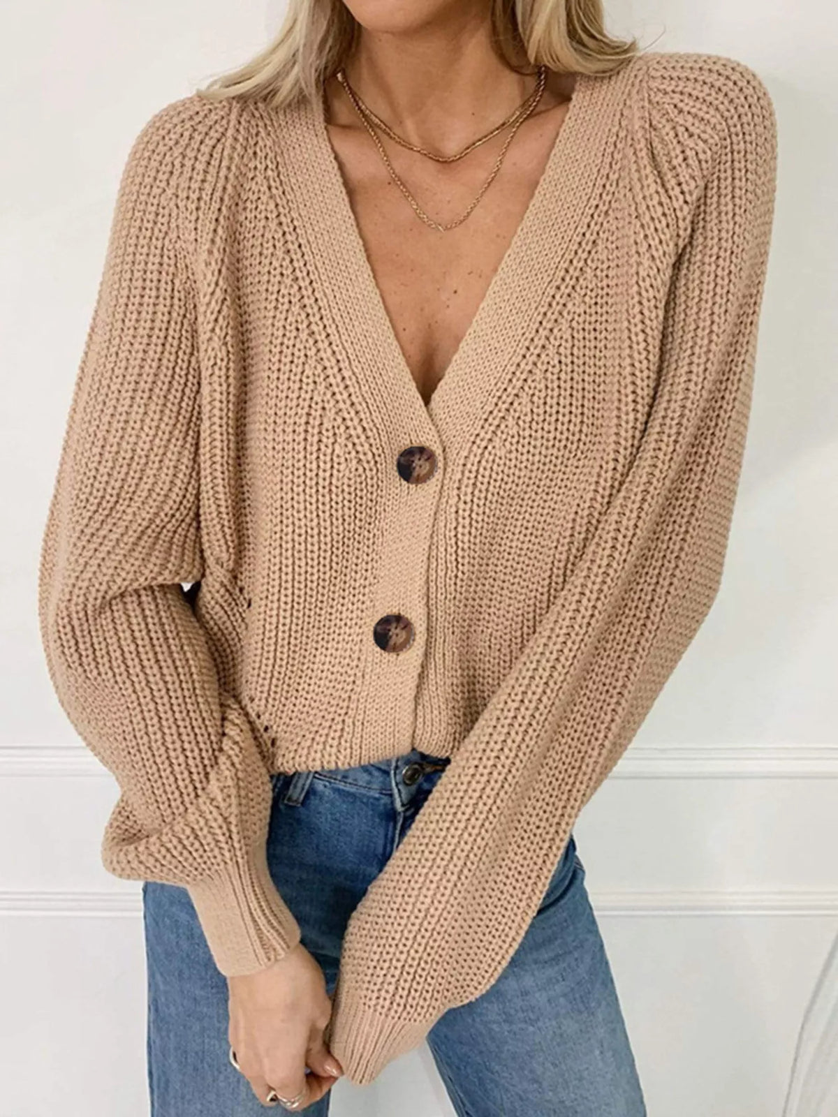 Margot Chunky Knit Cardigan in Khaki Grey 1