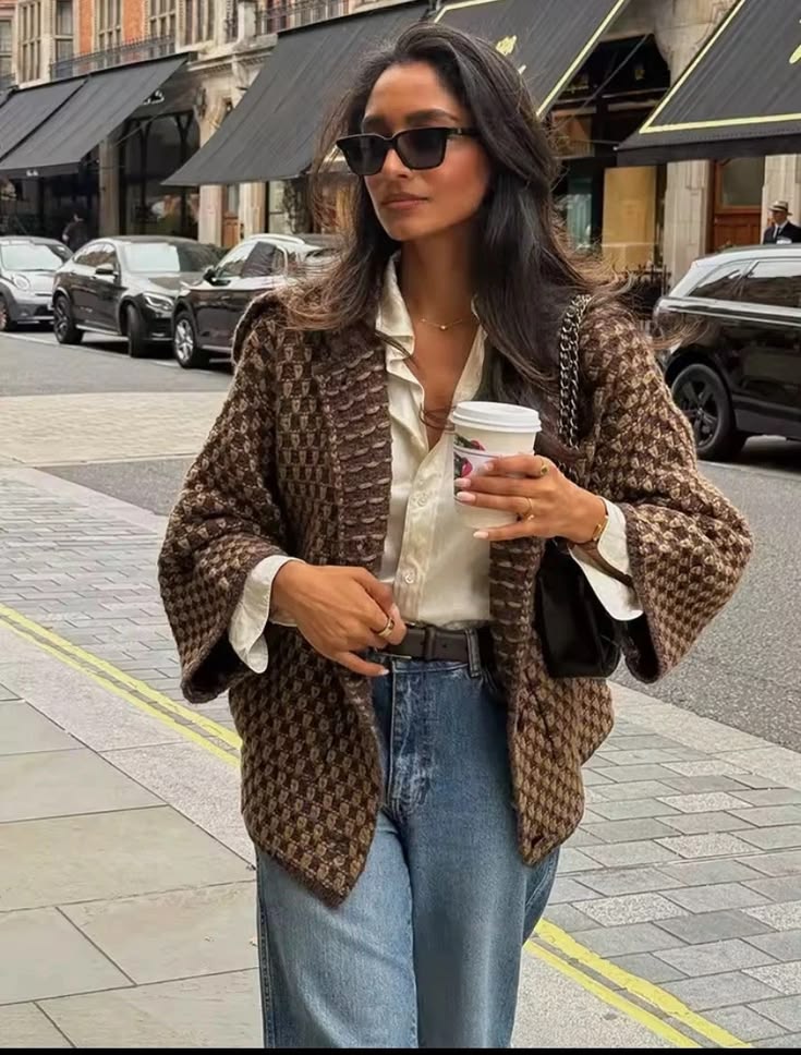 Margot Oversized Knit Jacket in Mink Brown Brown 1