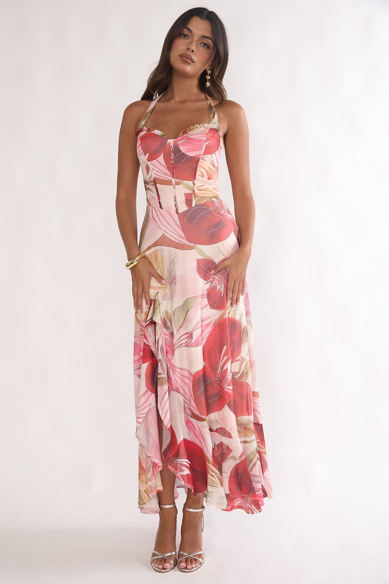 Celestine Halter Floral Maxi Dress in Red 2