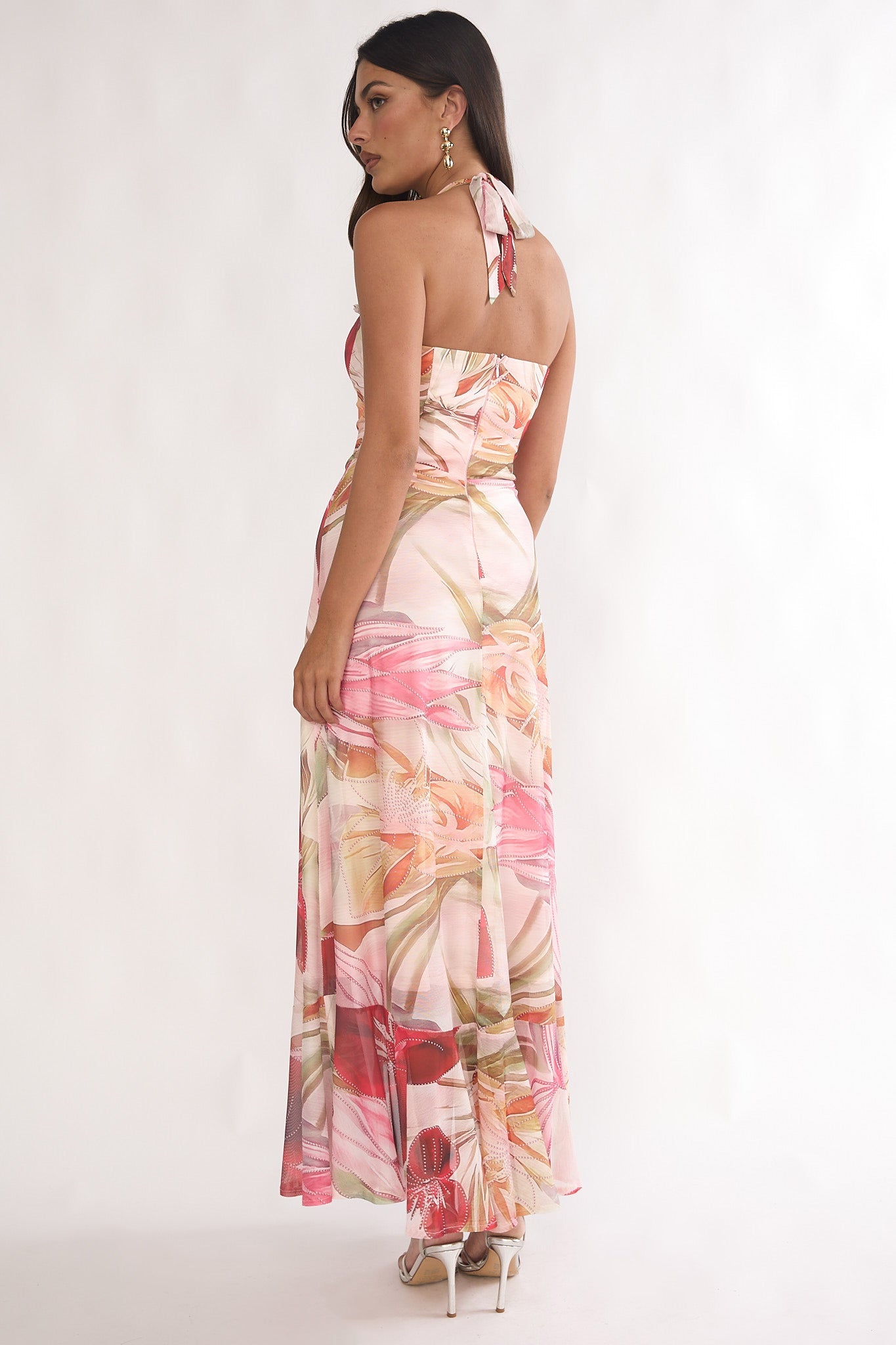 Celestine Halter Floral Maxi Dress in Red 3
