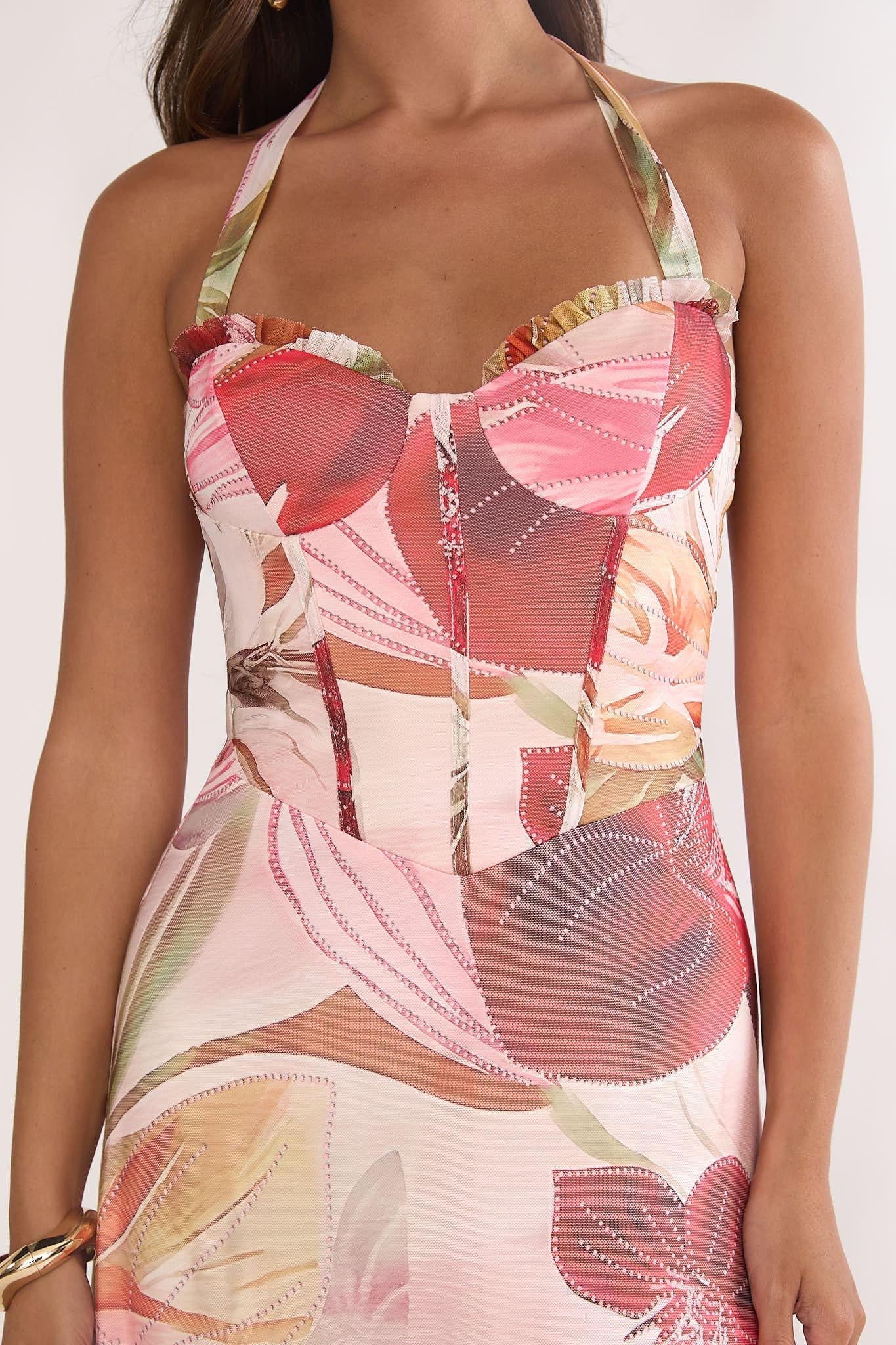 Celestine Halter Floral Maxi Dress in Red 4