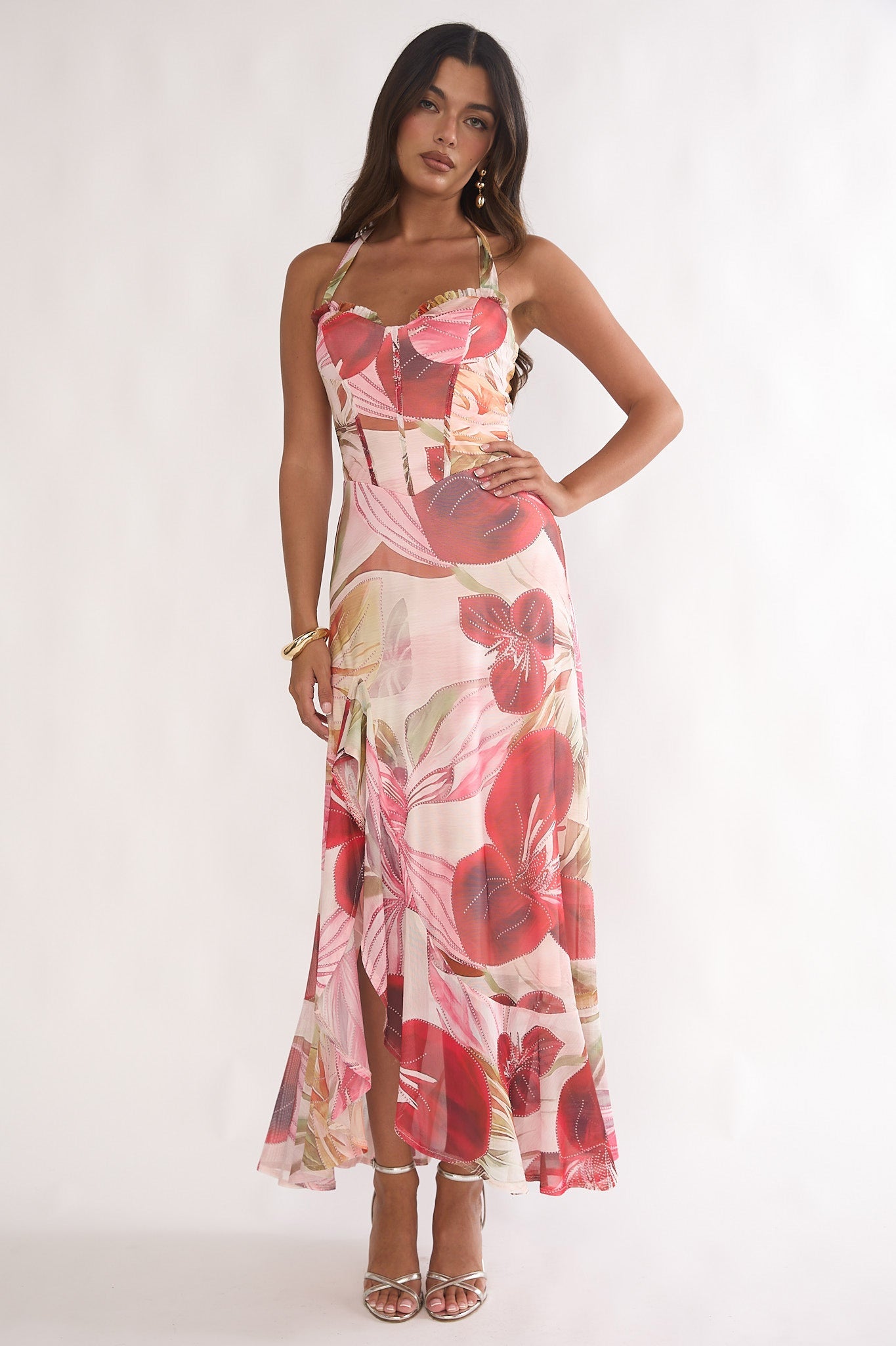 Celestine Halter Floral Maxi Dress in Red 5
