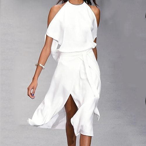 Cassandra Cold-Shoulder A-Line Midi Dress White 1