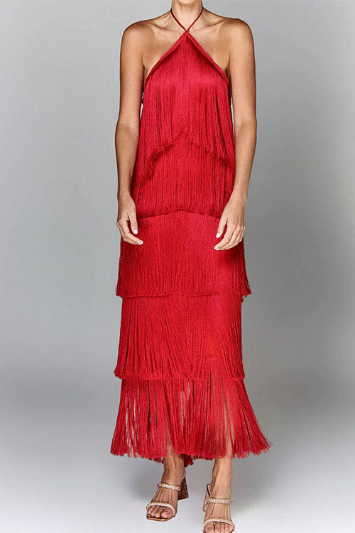 Margot Halter Ruffle Maxi Dress Camel 6