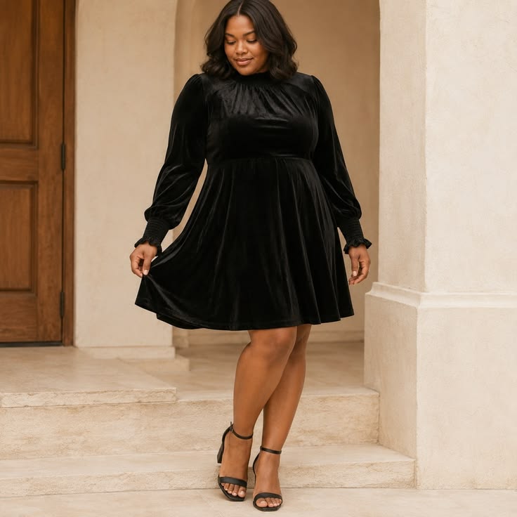 Tina Velvet Long Sleeve Dress Black 1