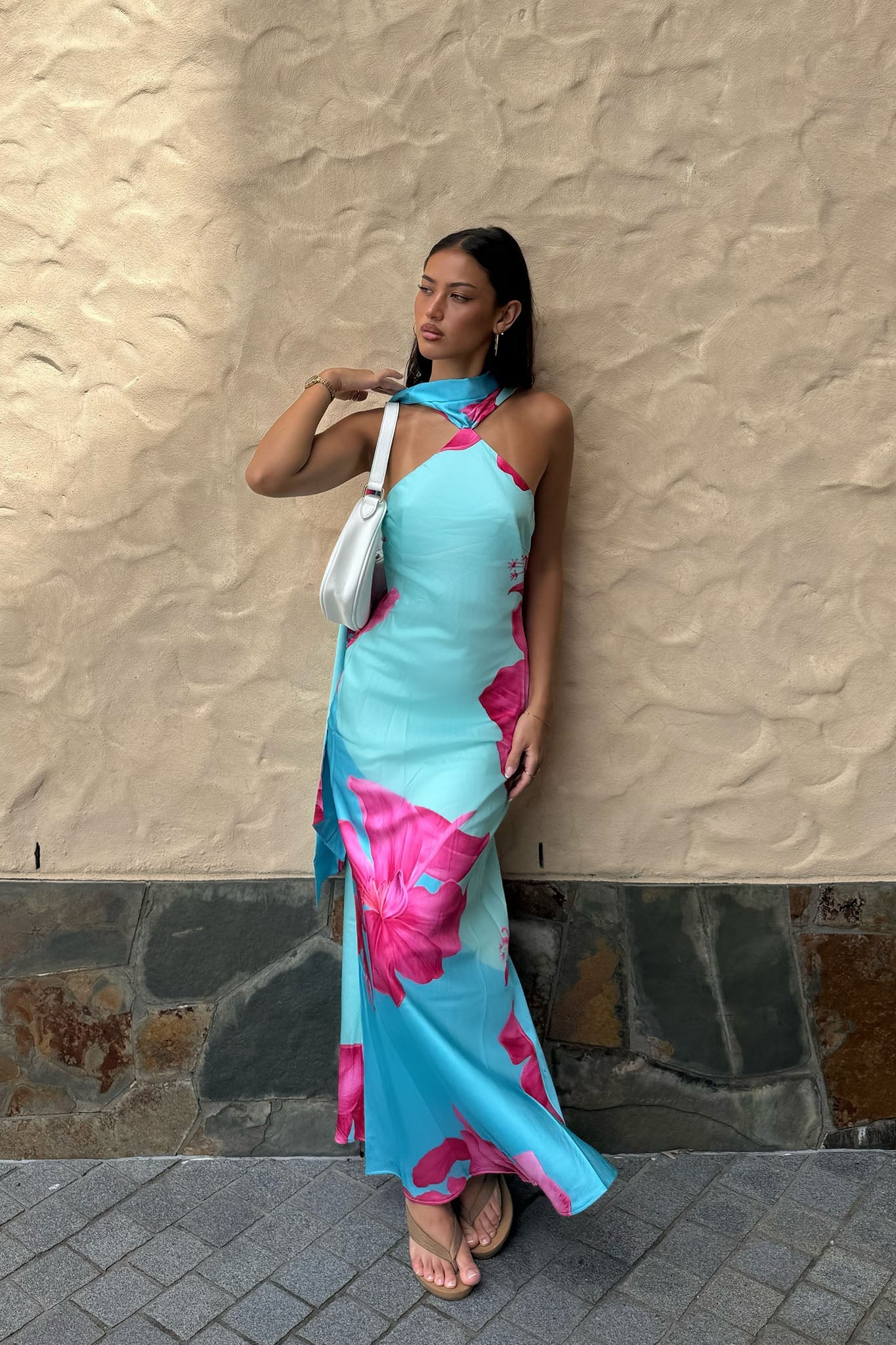 Risha Scarf Maxi Dress in Hot Pink 2