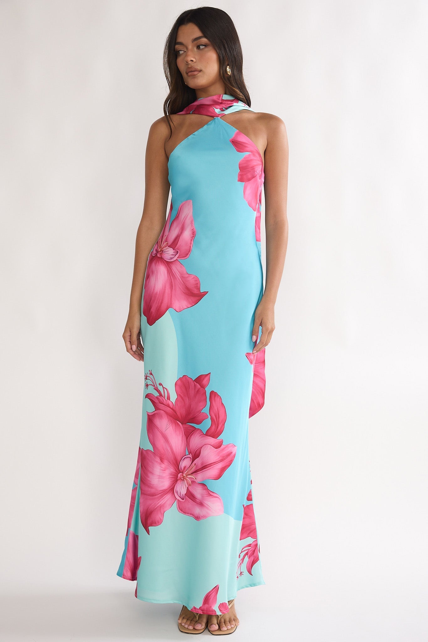 Risha Scarf Maxi Dress in Hot Pink 1
