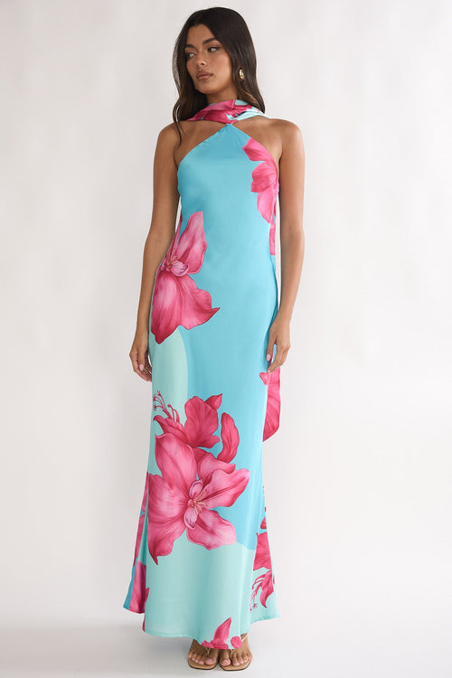 Risha Scarf Maxi Dress in Hot Pink 1