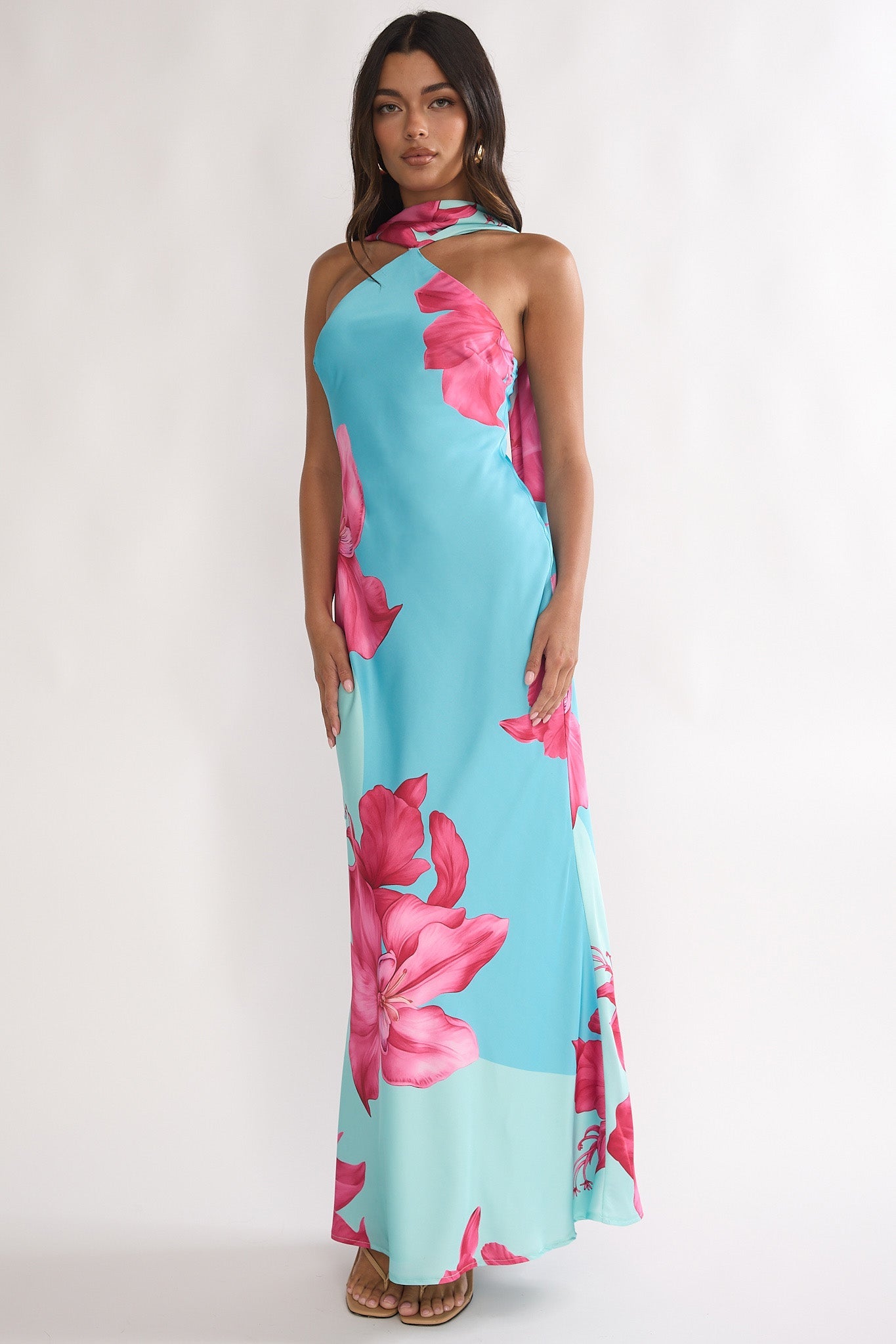 Risha Scarf Maxi Dress in Hot Pink 3