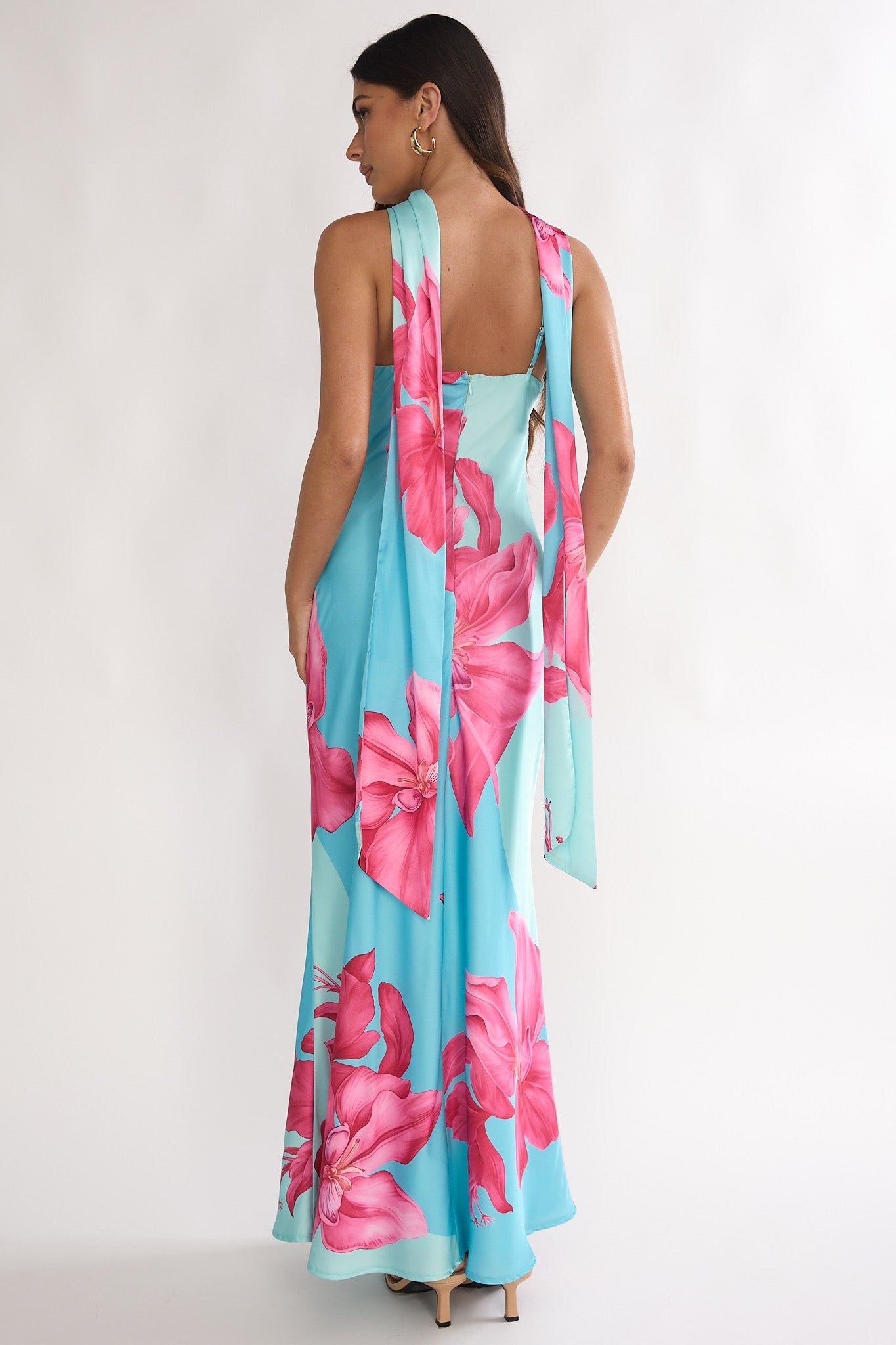 Risha Scarf Maxi Dress in Hot Pink 4