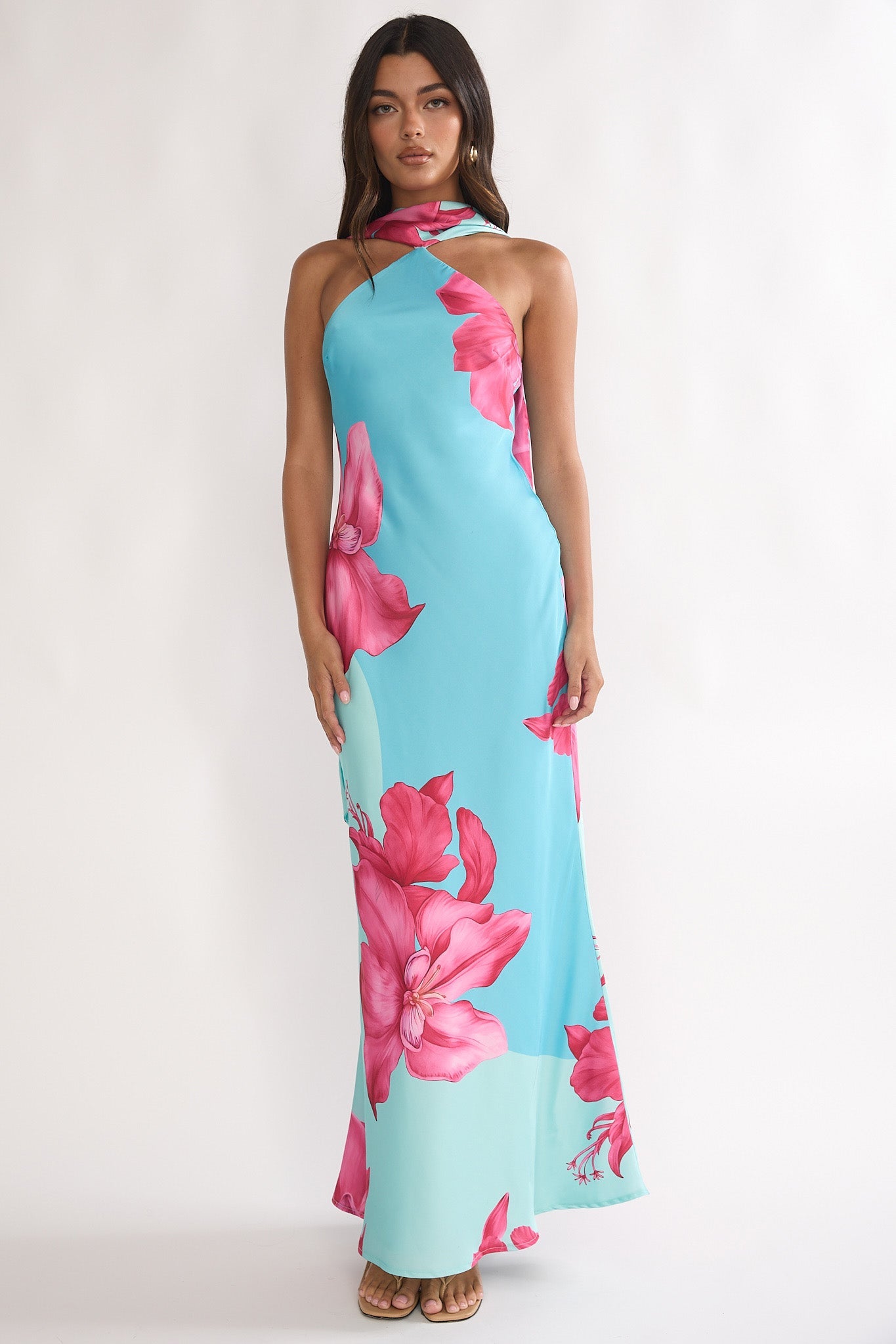Risha Scarf Maxi Dress in Hot Pink 6