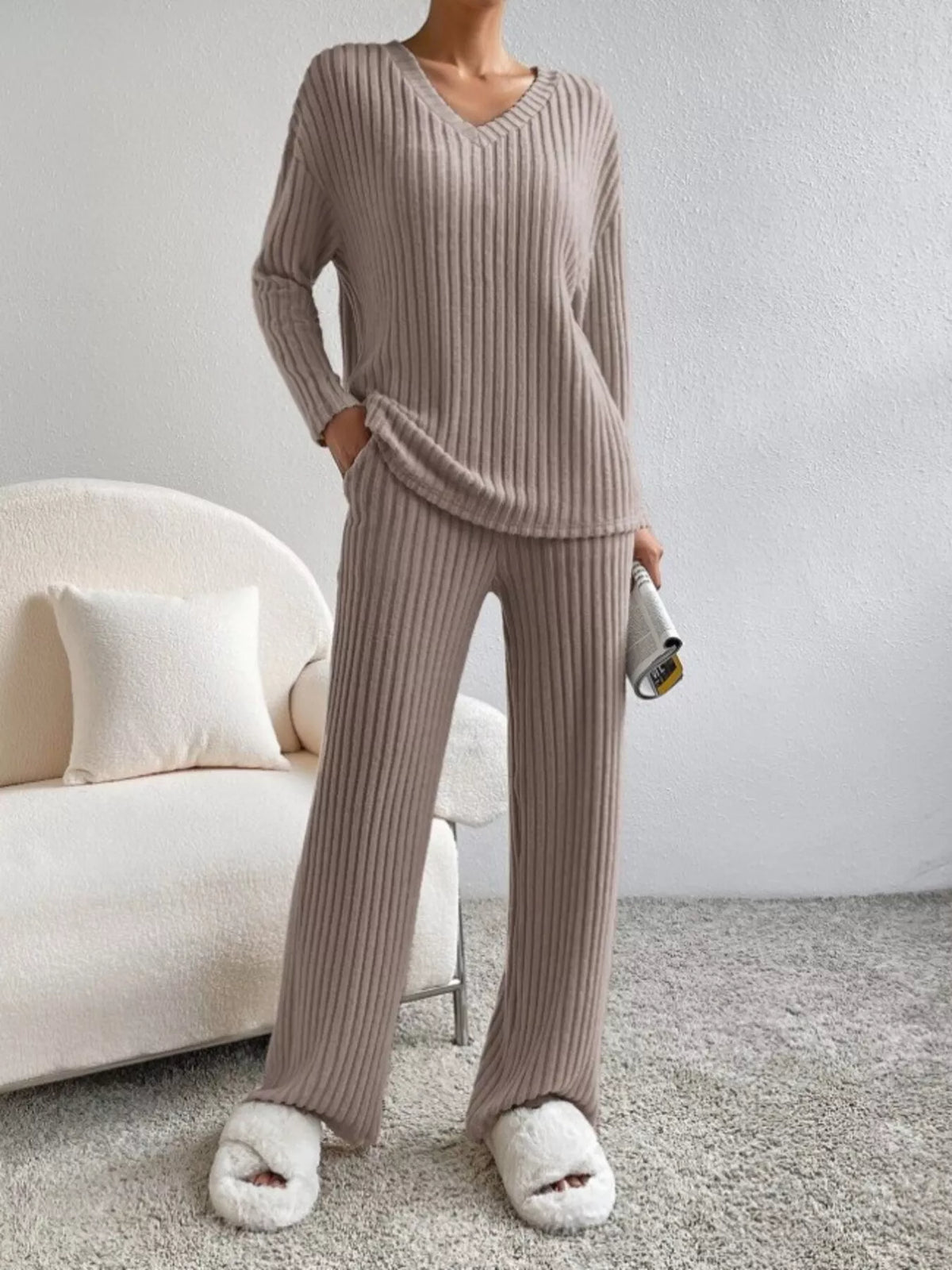 Celeste Ribbed Knit Two-Piece Set Black 6