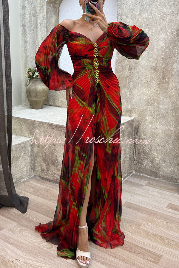 Seraphina Printed Off-Shoulder Maxi Dress Blue 2