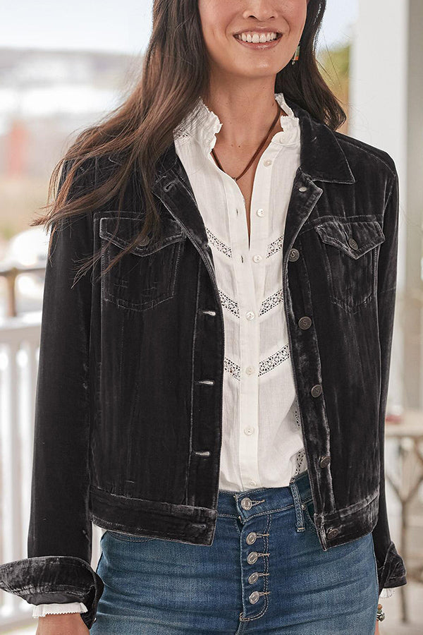 Margot Velvet Button-Up Jacket Black 2
