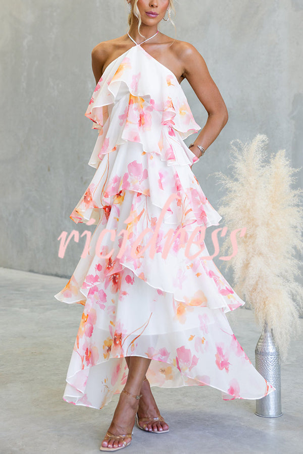 Eden Chiffon Floral Maxi Dress Pink 8