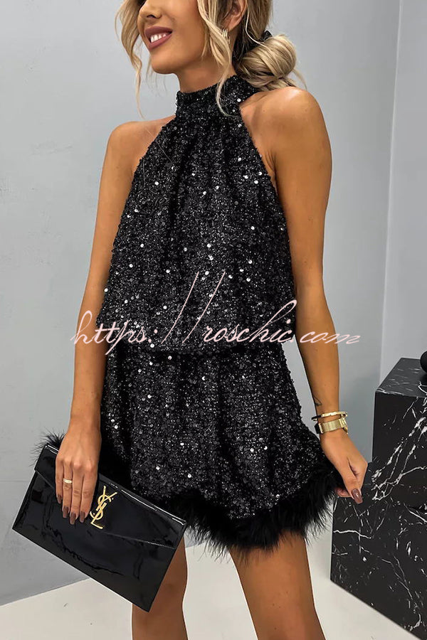 Dahlia Sequin Babydoll Mini Dress Black 2
