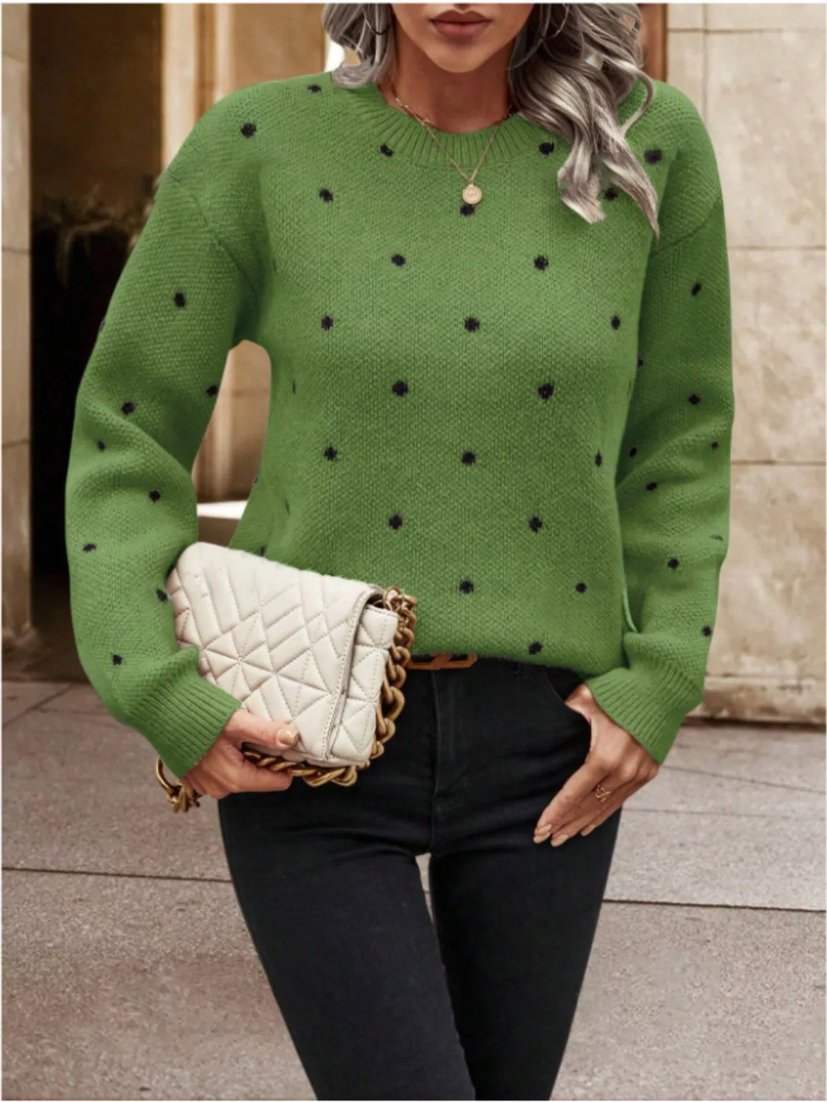 Violet Knit Sweater in Polka Dot Camel 7