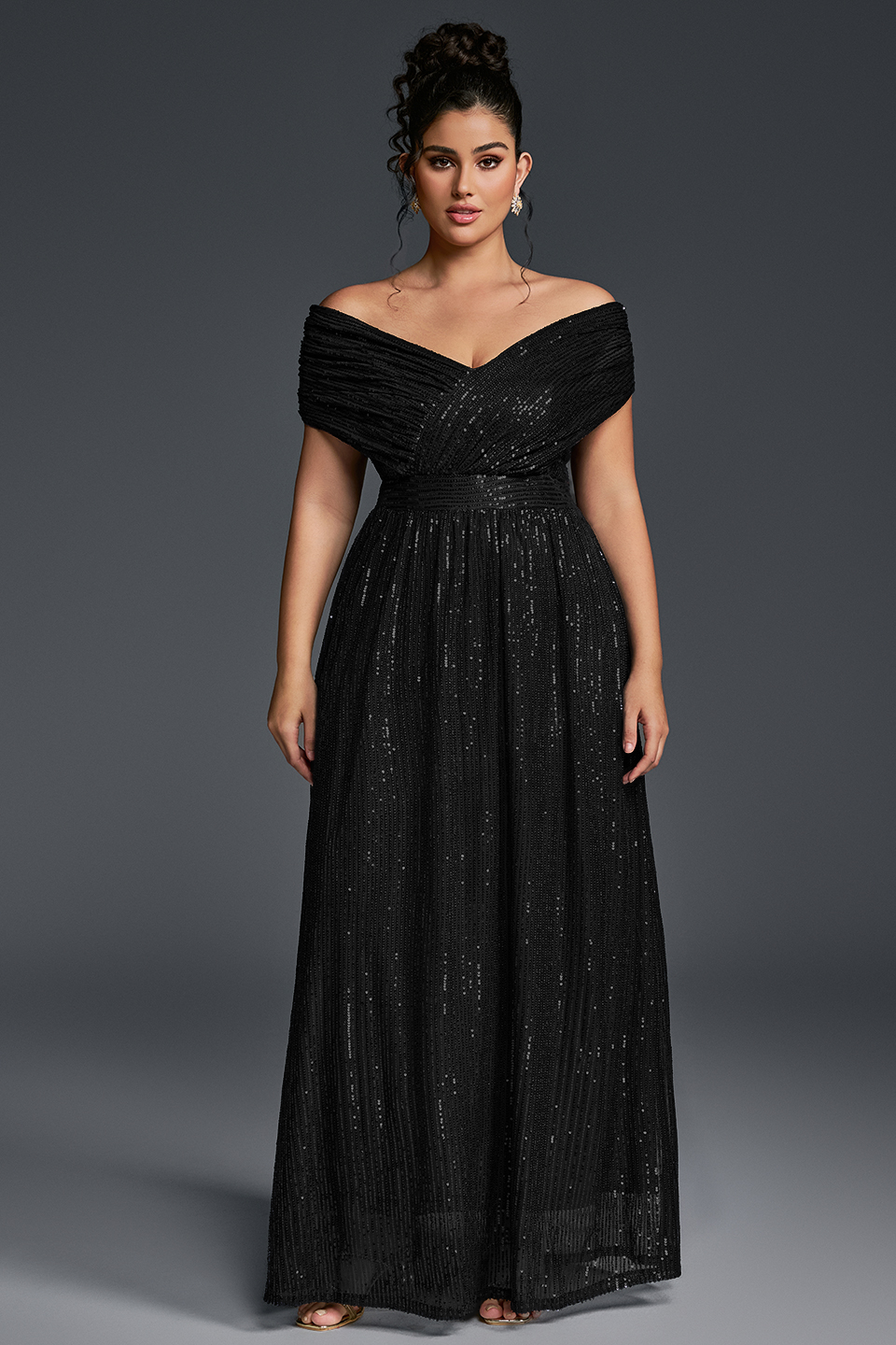 Valentina Sequin Maxi Dress in Emerald Pink 1