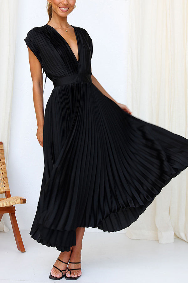 Georgina Satin Pleated Midi Dress Champagne 2