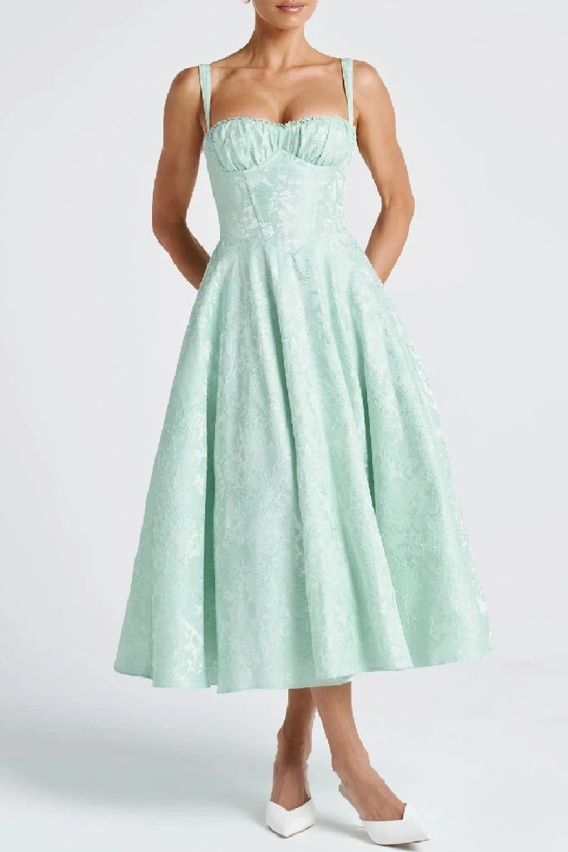 Arabella Jacquard Satin A-Line Dress Light Green 9
