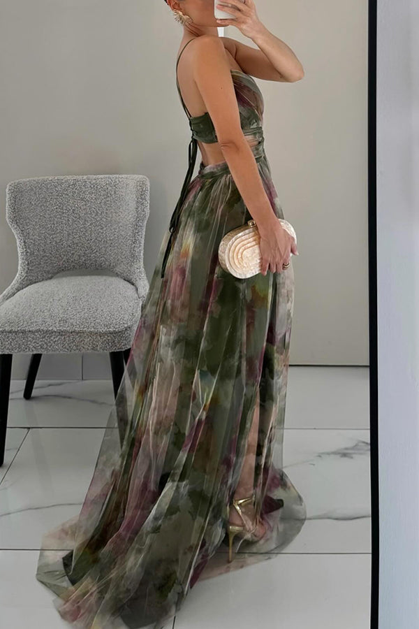 Giselle Tulle Floral Maxi Dress Rose Red 8