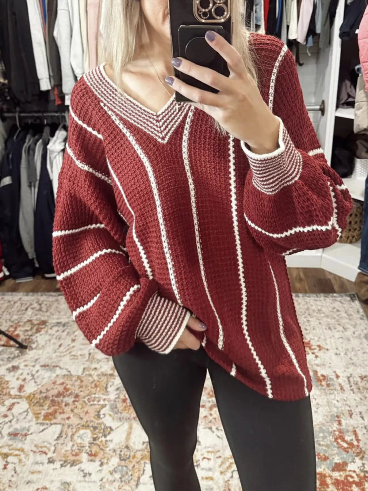 Margot Striped Contrast Sweater Dark Brown 9