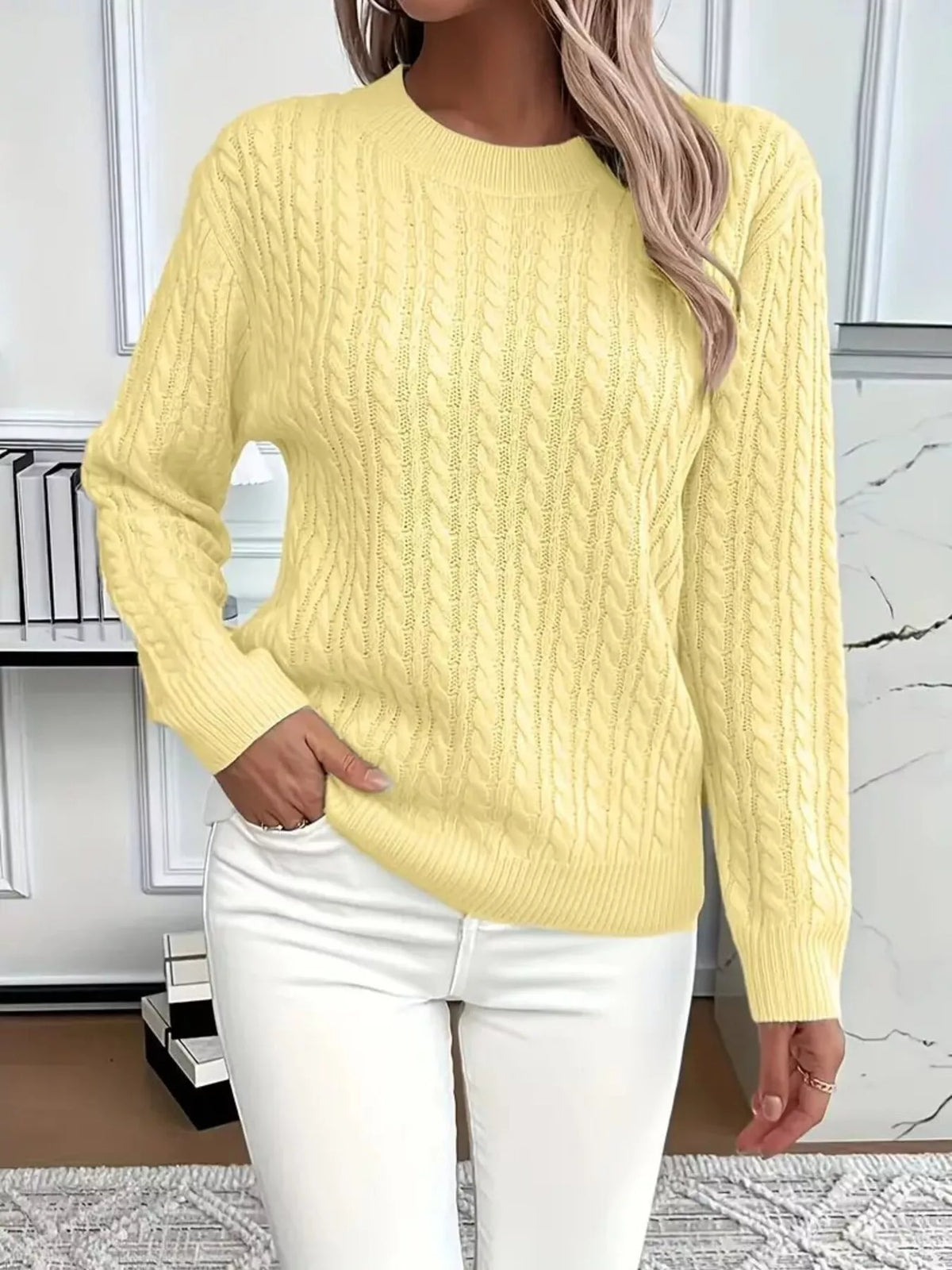 Margot Cable Knit Sweater Pastel Yellow 1