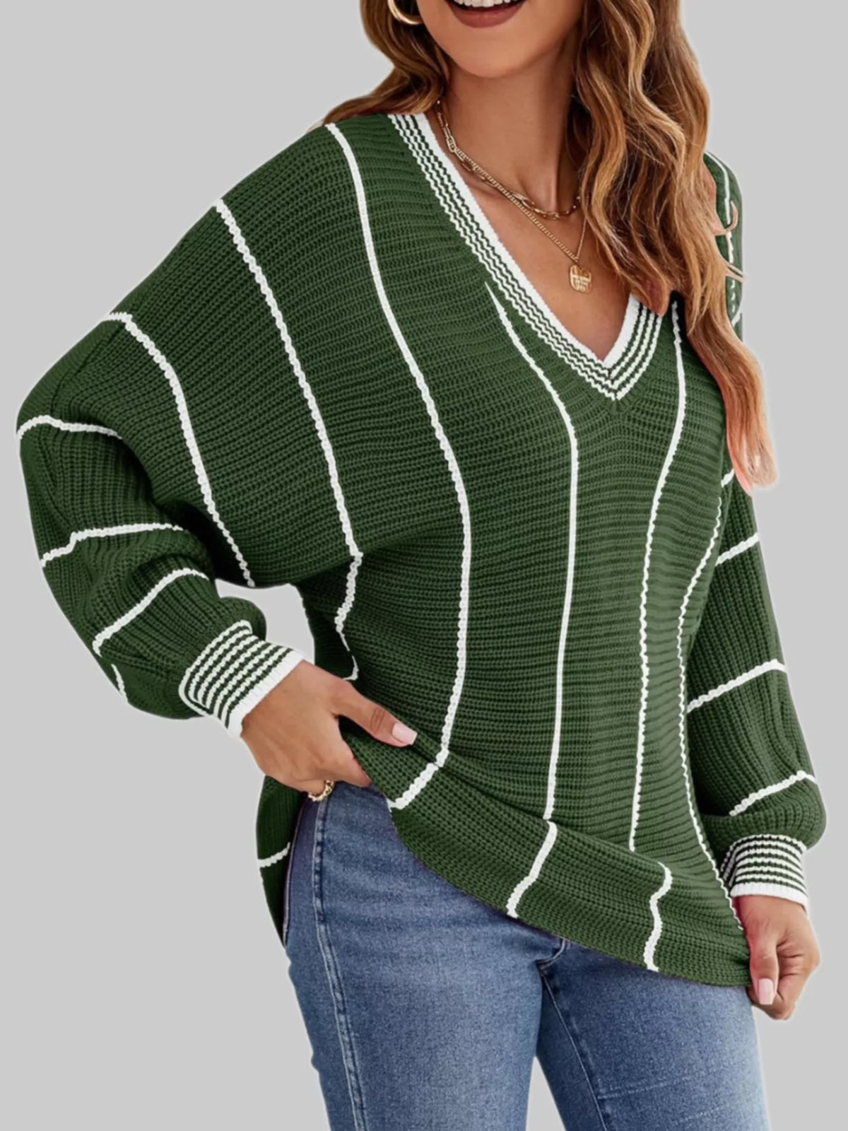 Margot Striped Contrast Sweater Dark Brown 8