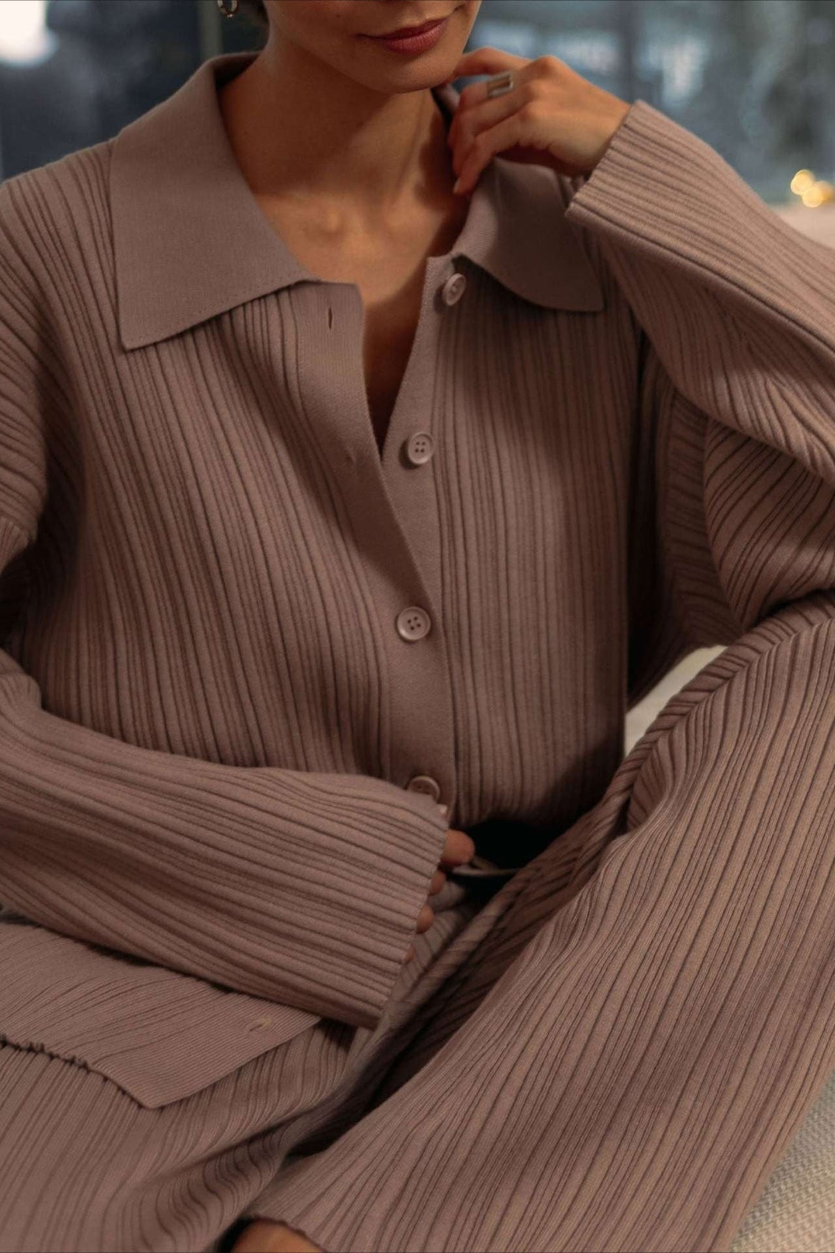 Margot Ribbed Knit Set Coffee 3